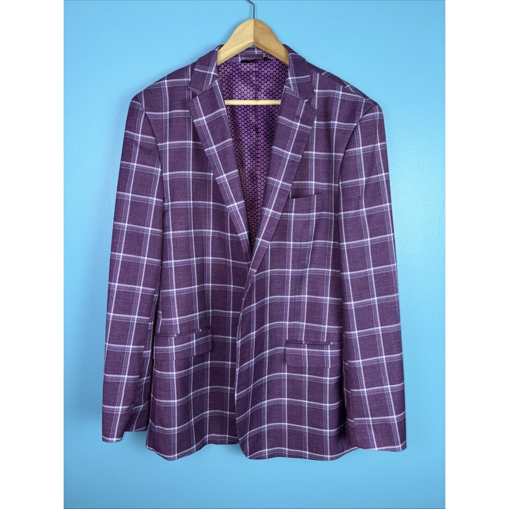 Linea Uomo 46 Long Blazer Window Pane Plaid Purple Modern Old Money Preppy